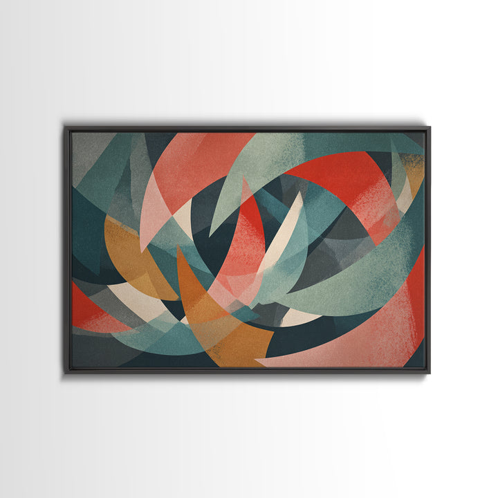 Dynamic Red Teal Abstract Canvas Print, Midcentury Abstract, Geometric Wall Art, Modern Art Print, Bold MCM Wall Decor, Statement Piece