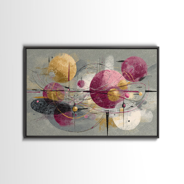 Magenta Gold Atomic Orbits Abstract Wall Art, Midcentury Modern Art Print, Retro Geometric Decor, Bold MCM Wall Decor Prints