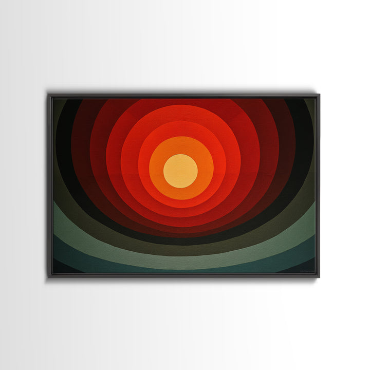 Hard Edge Red Orange Target Canvas Print, Midcentury Modern Wall Art, Retro Geometric Poster For Office Home Decor MCM Style
