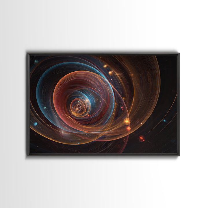 Cosmic Orbital Spiral Framed Canvas Print, Modern Abstract Art, Space Abstract Art Decor, Sci Fi Wall Art For Home Office