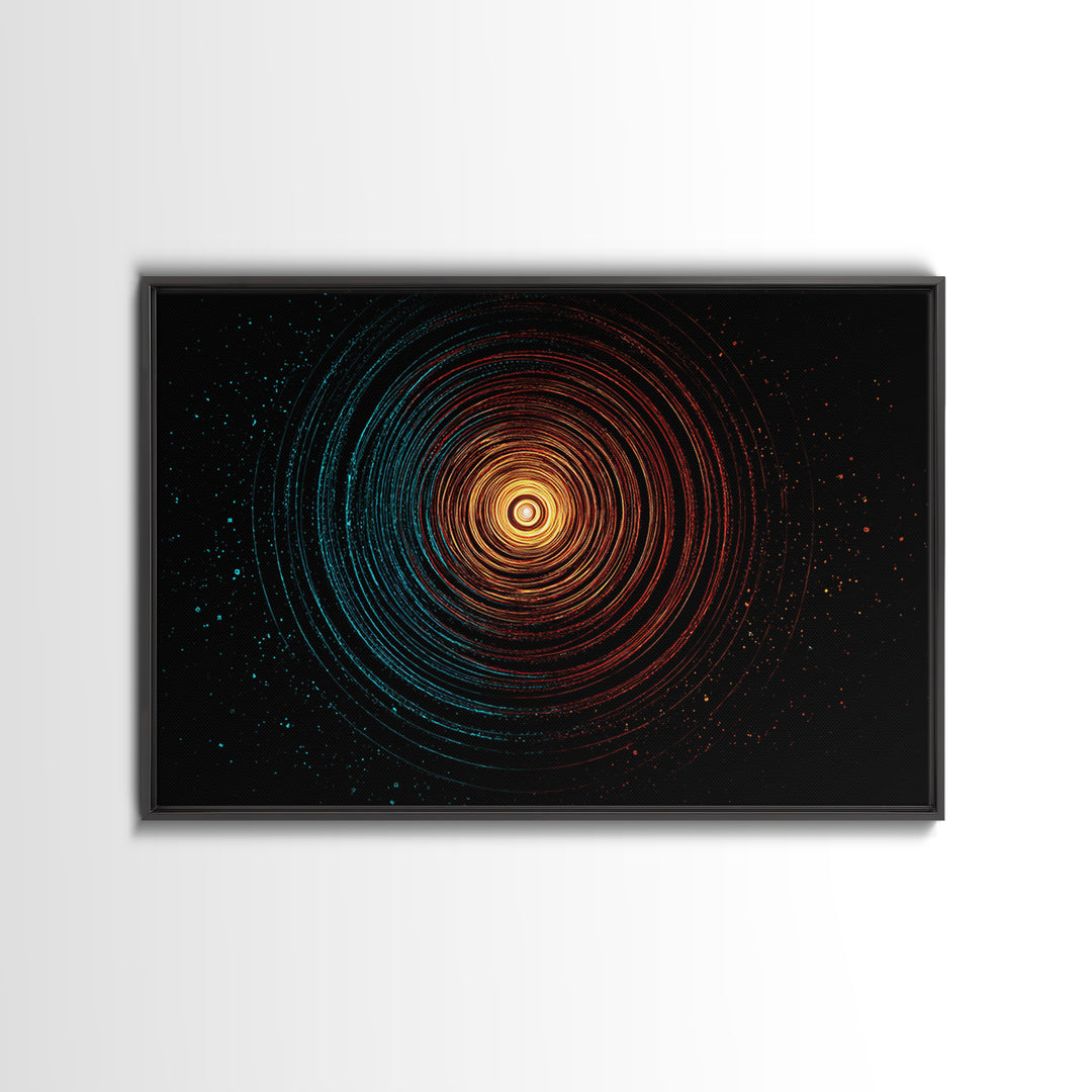 Glowing Orange Teal Concentric Rings Wall Art, Modern Abstract Art Print, Cosmic Retro Geometric Decor For Bedroom Office