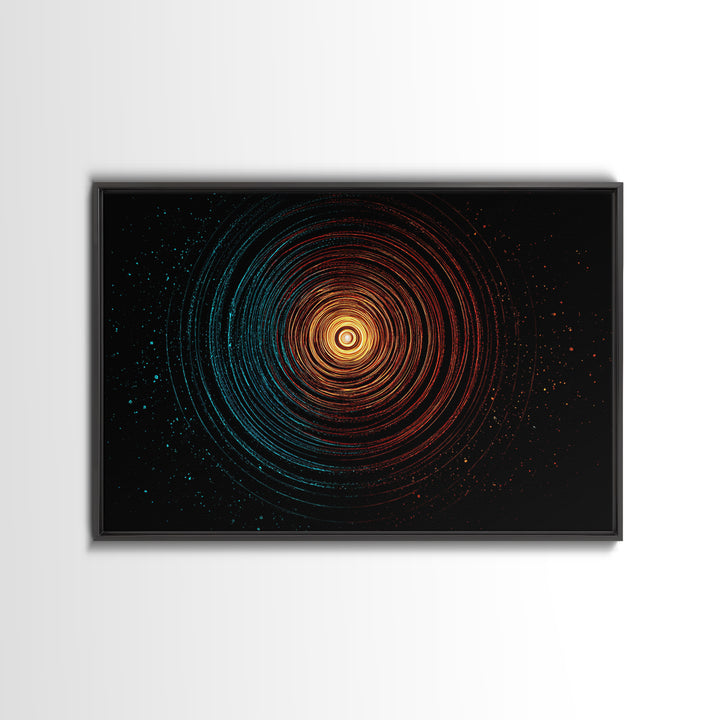Glowing Orange Teal Concentric Rings Wall Art, Modern Abstract Art Print, Cosmic Retro Geometric Decor For Bedroom Office