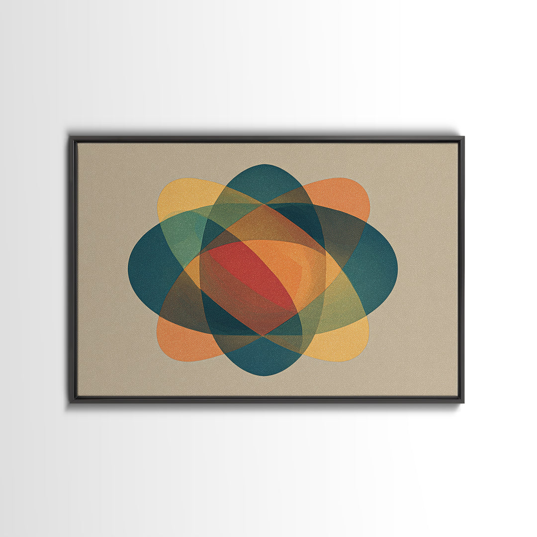 Translucent Atomic Orbit Abstract, Midcentury Modern Wall Art, Geometric Shapes Poster, Retro MCM Home Decor Canvas Print