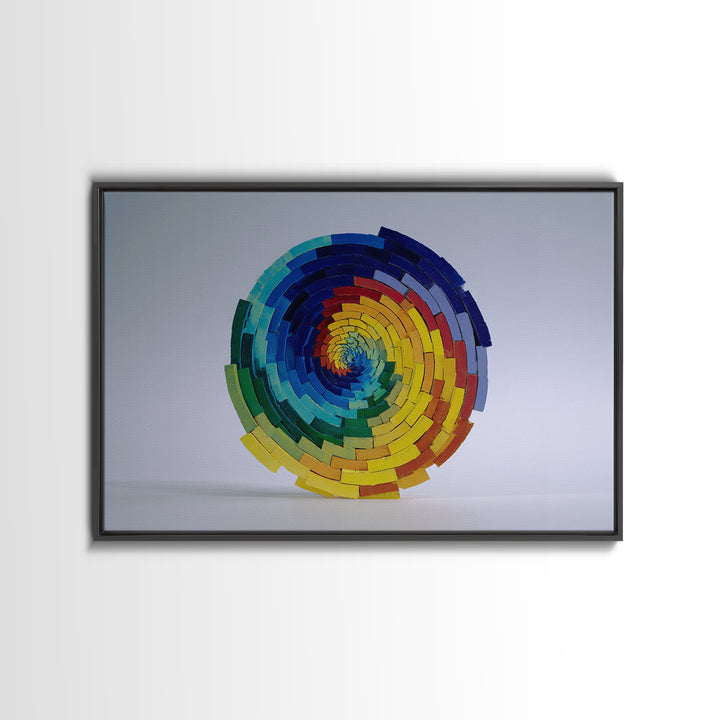 Rainbow Spiral Modern Sculpture Canvas Print, Midcentury Modern Geometric Wall Art, Colorful MCM Statement Piece Decor Gift