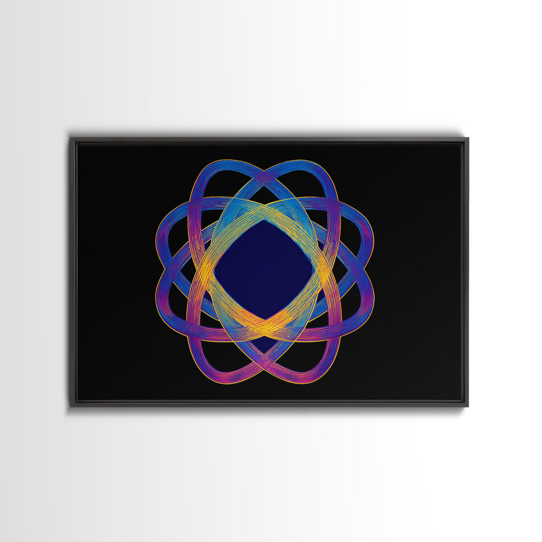 Neon Atomic Spirograph Abstract Wall Art, Midcentury Modern Art Print, Geometric Op Art, Retro Black Decor, Statement Piece