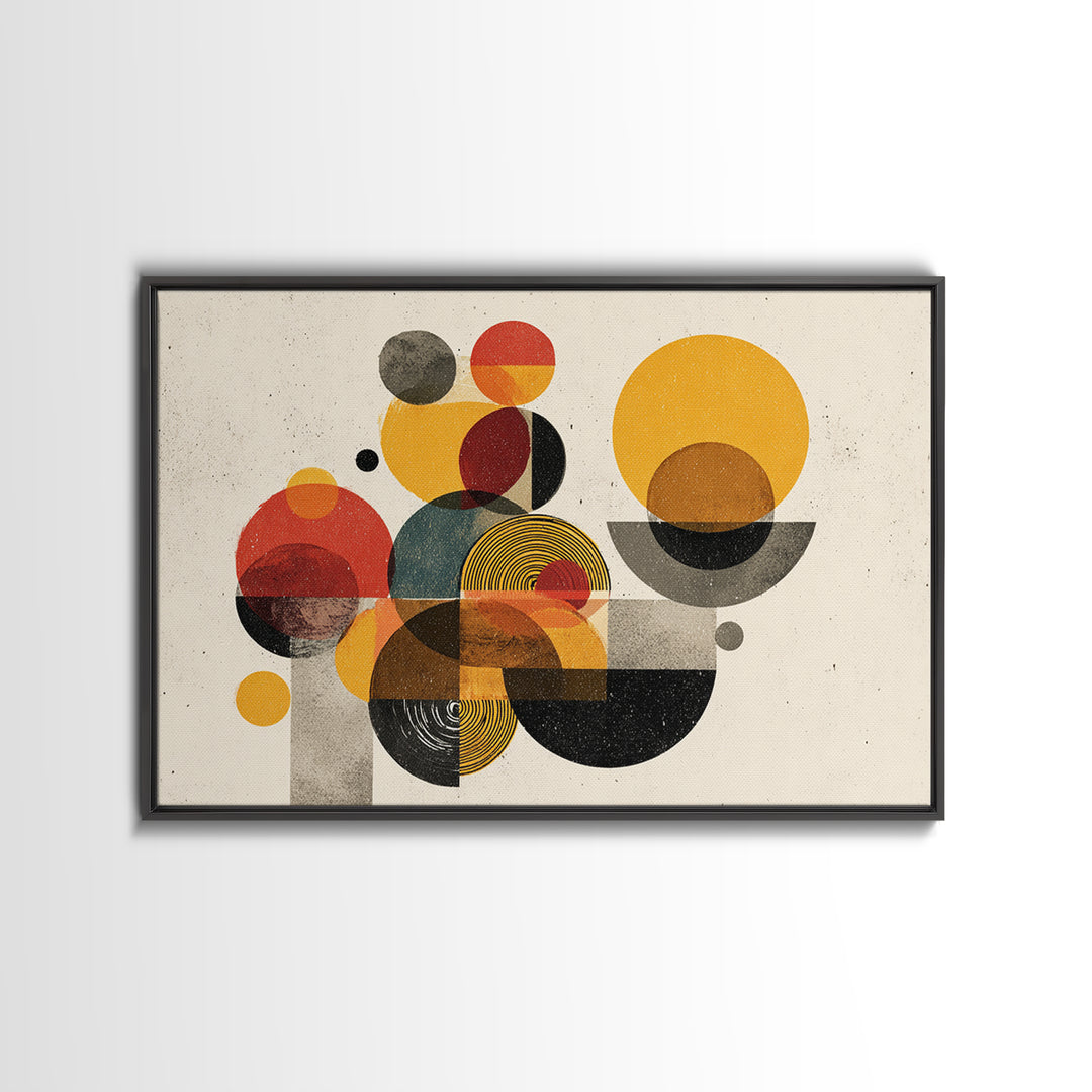 Warm Bauhaus Circles Canvas Print, Midcentury Modern Wall Art, Geometric Abstract Art, Retro Orange Black Home Decor Print Gift
