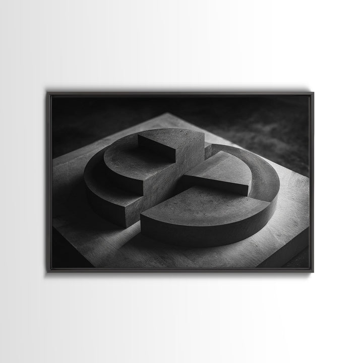 Black And White Concrete Circle Sculpture Canvas Print, Modern Abstract Art, Minimalist Wall Art, Masculine Office Wall Decor