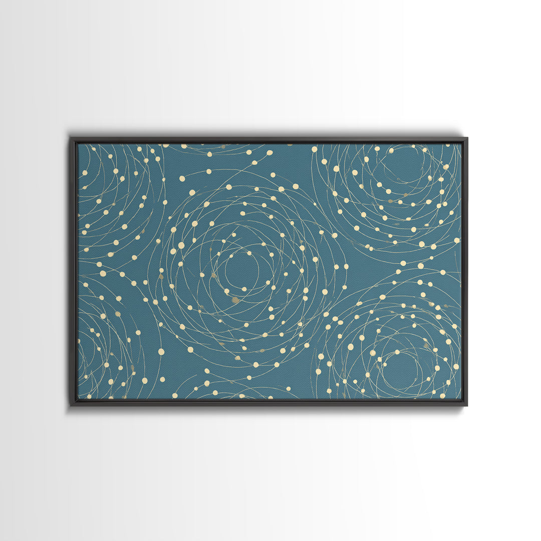 Teal Spiral Orbit Abstract Wall Art, Midcentury Modern Geometric Print, Atomic Pattern, Blue Minimalist Decor For Office