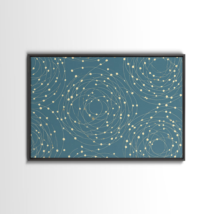 Teal Spiral Orbit Abstract Wall Art, Midcentury Modern Geometric Print, Atomic Pattern, Blue Minimalist Decor For Office