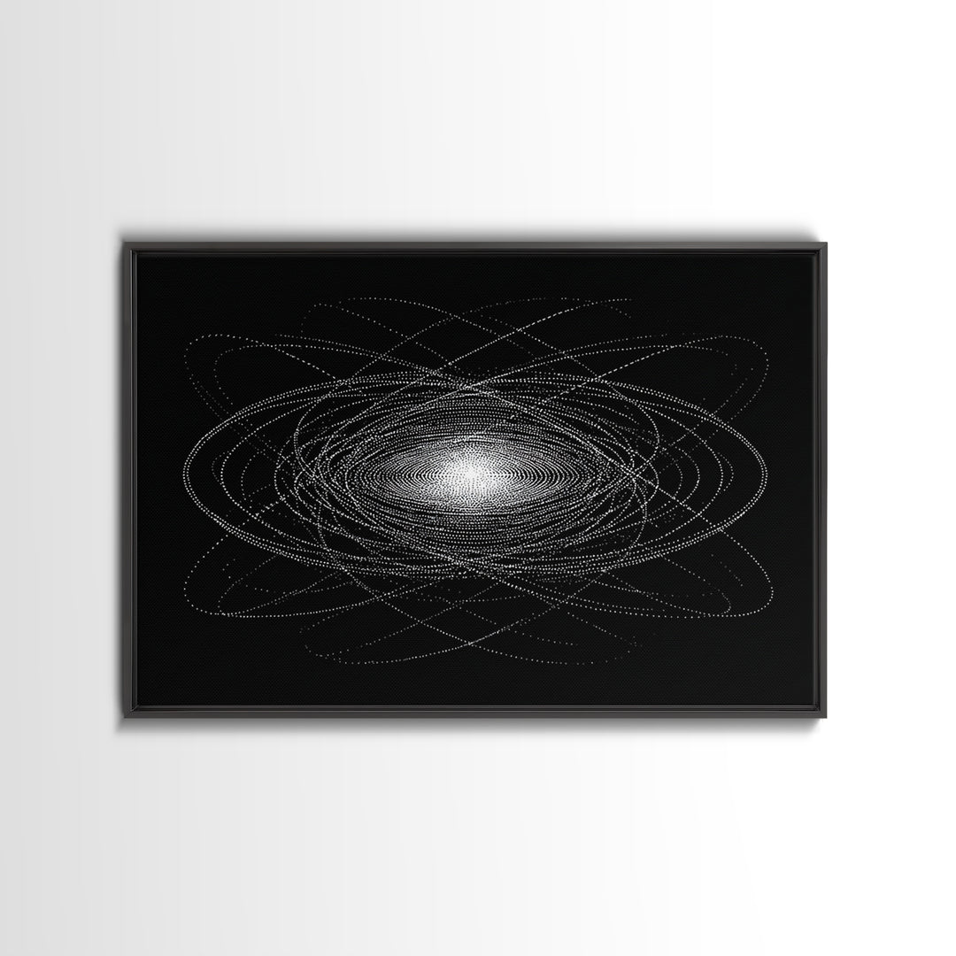 White Dotted Orbital Galaxy Wall Art, Cosmic Abstract Art Print, Modern Space Poster, Sci Fi Wall Decor, Black Minimalist Decor