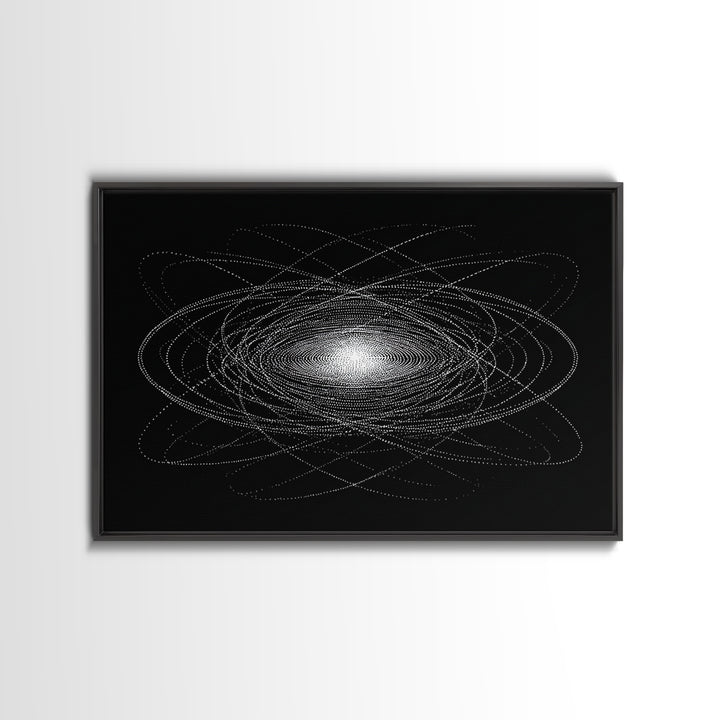 White Dotted Orbital Galaxy Wall Art, Cosmic Abstract Art Print, Modern Space Poster, Sci Fi Wall Decor, Black Minimalist Decor