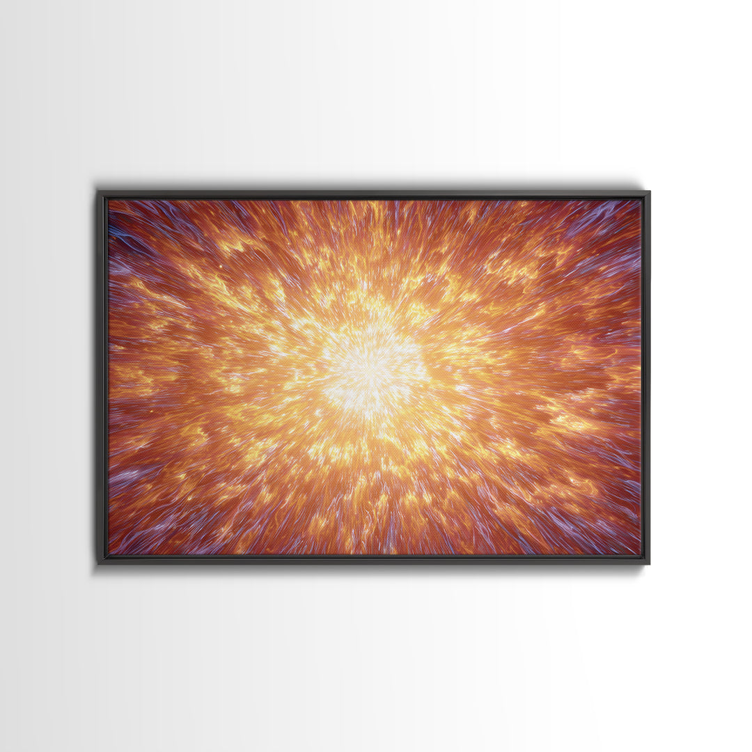 Fiery Cosmic Explosion Canvas Print, Bright Abstract Art, Orange Starburst Wall Art, Modern Space Poster, Statement Home Decor