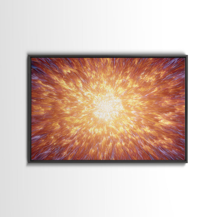 Fiery Cosmic Explosion Canvas Print, Bright Abstract Art, Orange Starburst Wall Art, Modern Space Poster, Statement Home Decor