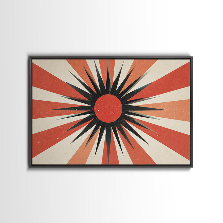 Red Black Retro Sunburst Wall Art, Midcentury Atomic Art Print, Orange Cream Geometric Poster, 60s Modern Living Room Wall Decor