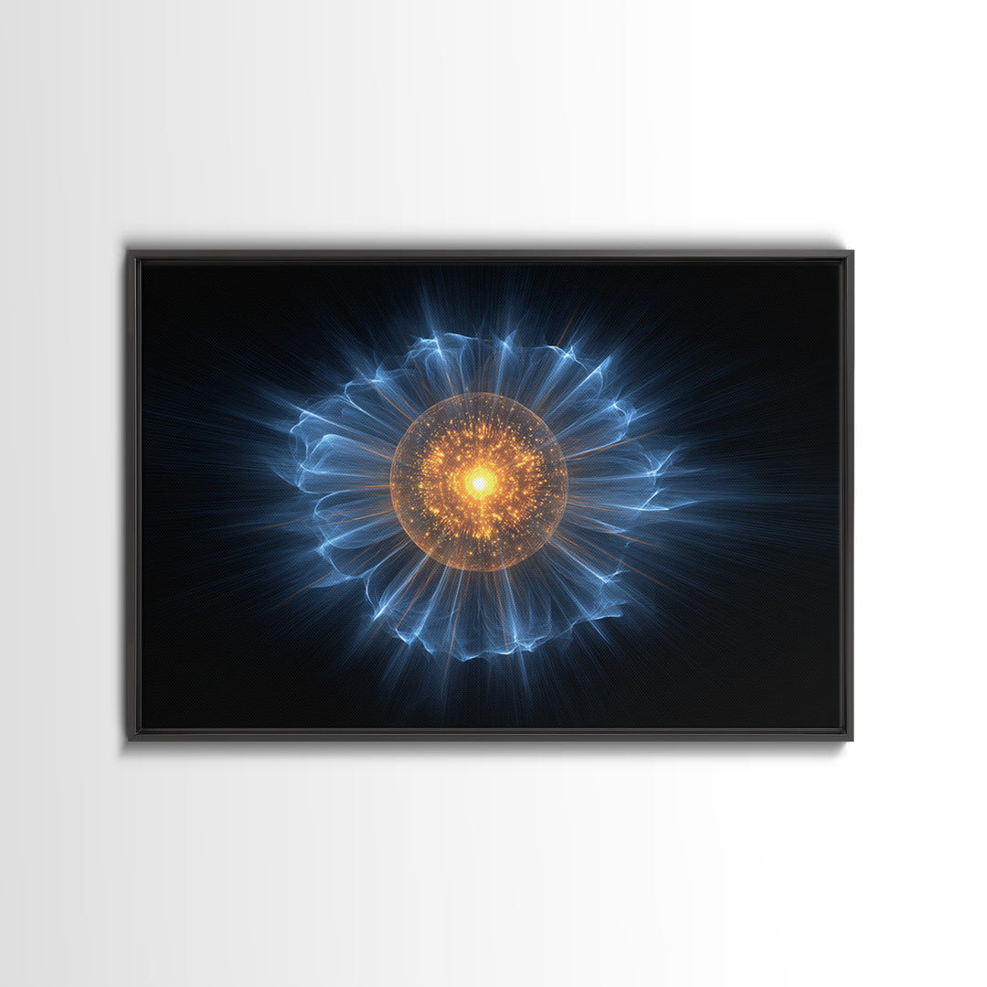 Blue Electric Plasma Orb Wall Art, Cosmic Abstract Art Print, Modern Space Poster, Orange Energy Decor, Sci Fi Office Decor