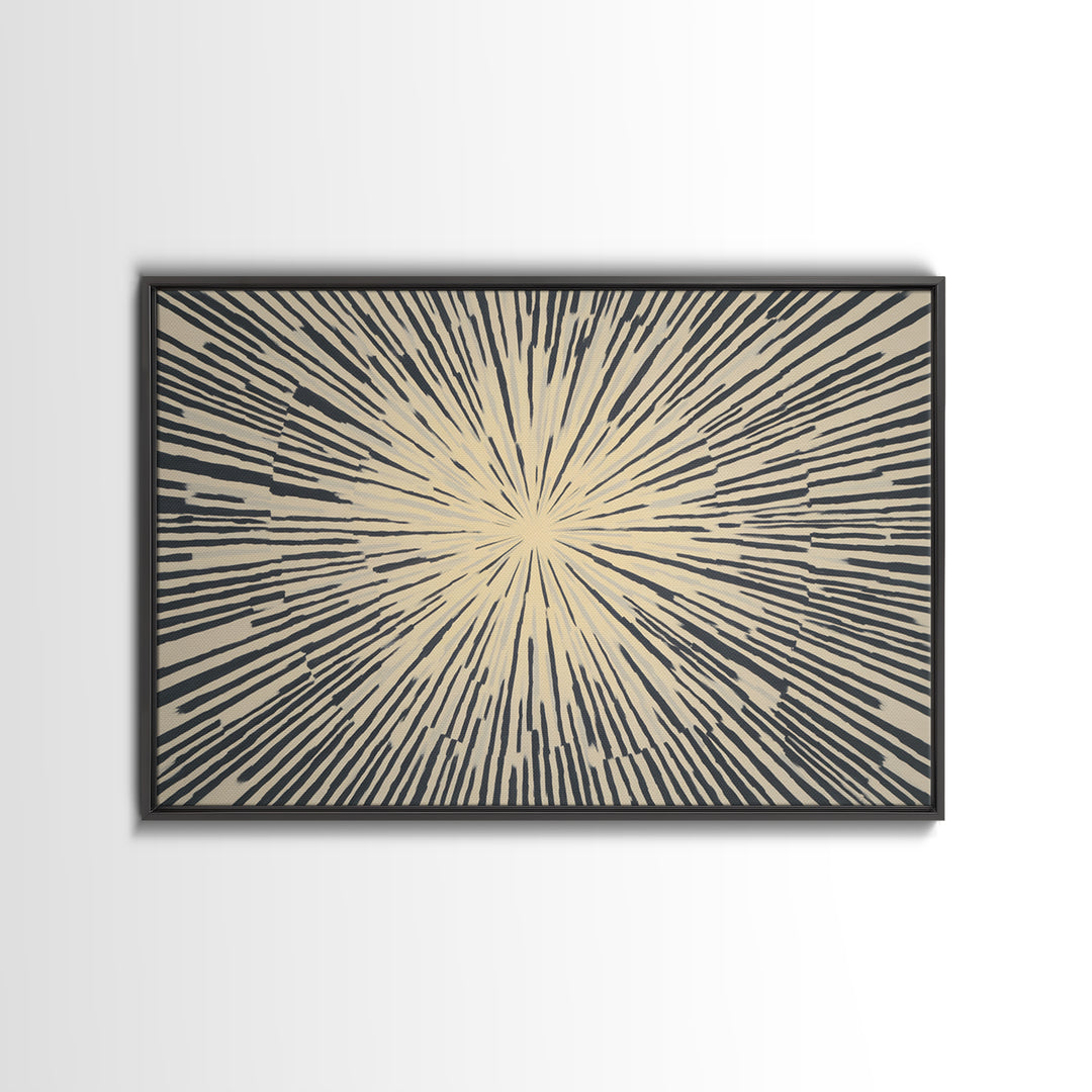 Cream Black Radial Burst Canvas Print, Midcentury Modern Wall Art, Retro Geometric Poster, Neutral MCM Home Office Decor