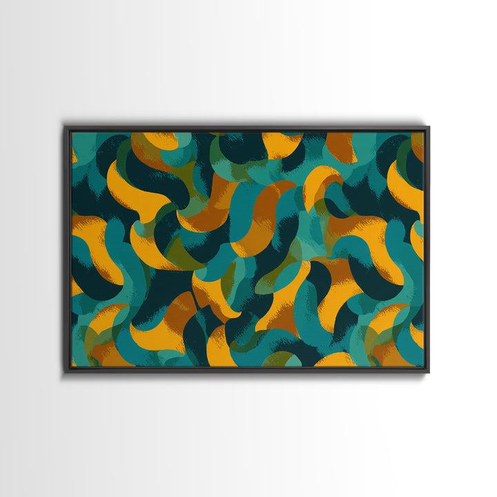Teal Gold Navy Brushstroke Canvas Print, Midcentury Abstract Art, Modern Retro Wall Decor, Colorful MCM Home Office Poster