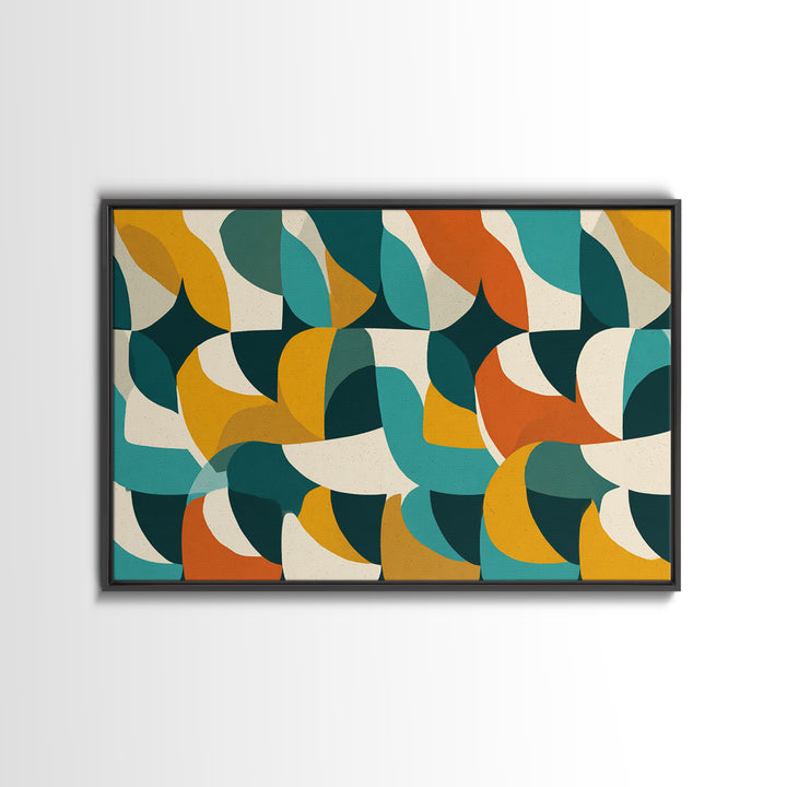 Cream Teal Orange Curved Geometry Wall Art, Midcentury Modern Print, Retro Abstract Decor, Bauhaus Inspired Living Room Poster