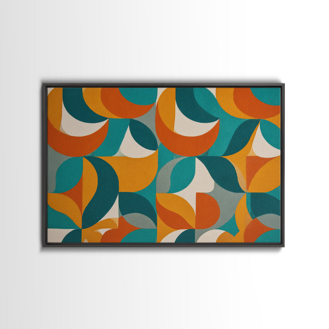 Orange Teal Mustard Circle Tiles Canvas Print, Midcentury Modern Wall Art, Retro MCM Decor, Geometric Abstract Living Room Poster