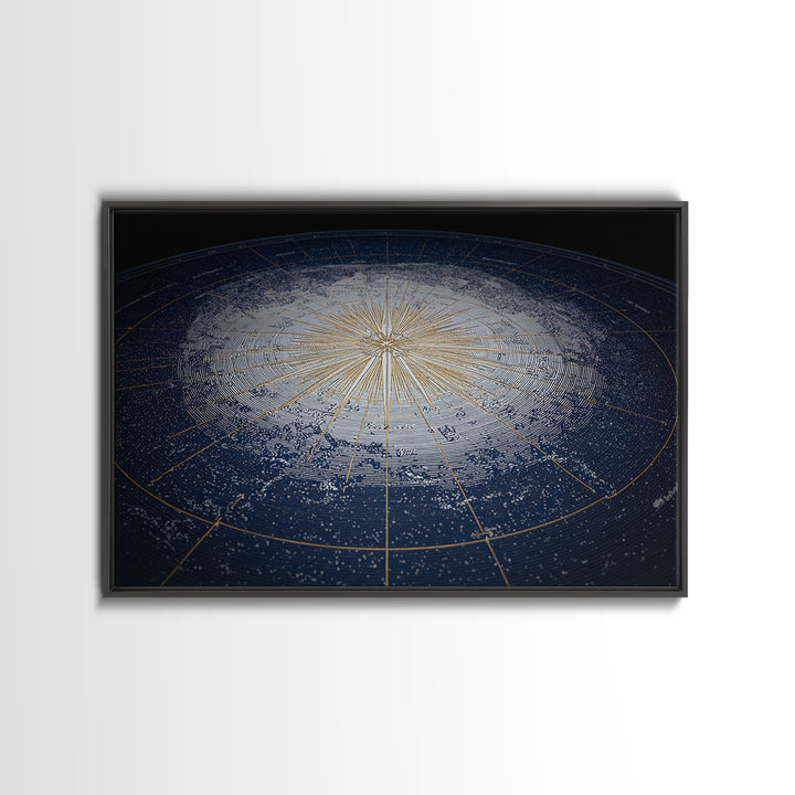 Blue Gold Radiant Star Map Canvas Print, Celestial Compass Wall Art, Modern Cosmic Decor, Astronomy Living Room Poster Gift