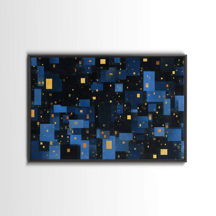 Abstract Blue City Blocks Wall Art, Geometric Night Skyline Print, Modern Abstract Art, MCM Wall Art, Office Decor, Blue Art
