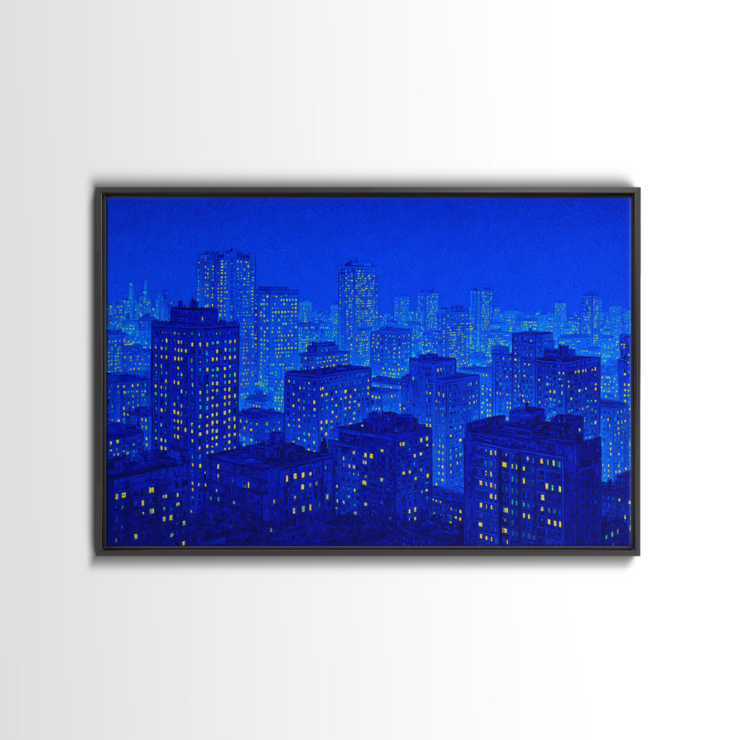 Electric Blue Cityscape Wall Art, Urban Skyline Canvas Print, Modern Art Poster, Living Room Decor, Home Office Art, Blue Art