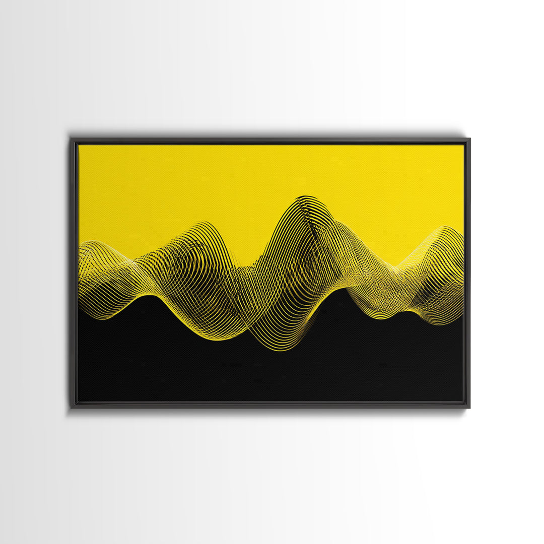 Yellow Black Waveform Wall Art, Minimalist Abstract Canvas Print, Modern Geometric Art, Office Decor, Statement Wall Decor