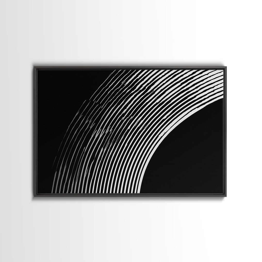 Black And White Concentric Arc Lines Wall Art, Minimalist Abstract Print, Modern Geometric Decor, Office Wall Decor, MCM Home Decor