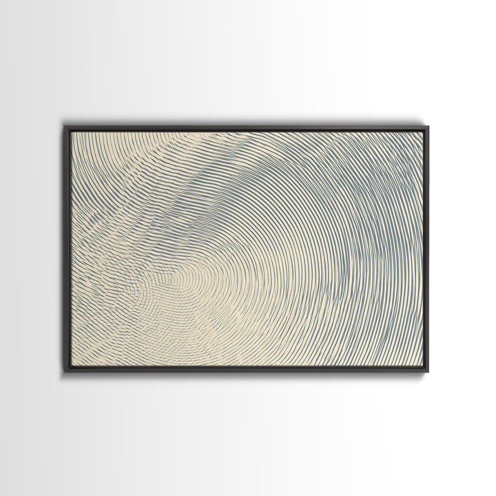 Ivory Blue Fingerprint Spiral Lines Canvas Print, Minimalist Abstract Art, Modern Geometric Wall Decor, Neutral Office Art