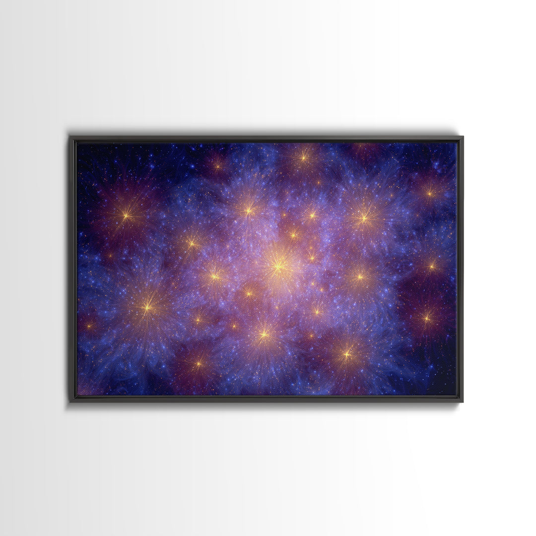 Blue Purple Galaxy Starfield Framed Canvas Print, Cosmic Abstract Wall Art, Modern Home Decor, Bedroom Art, Digital Art, Print