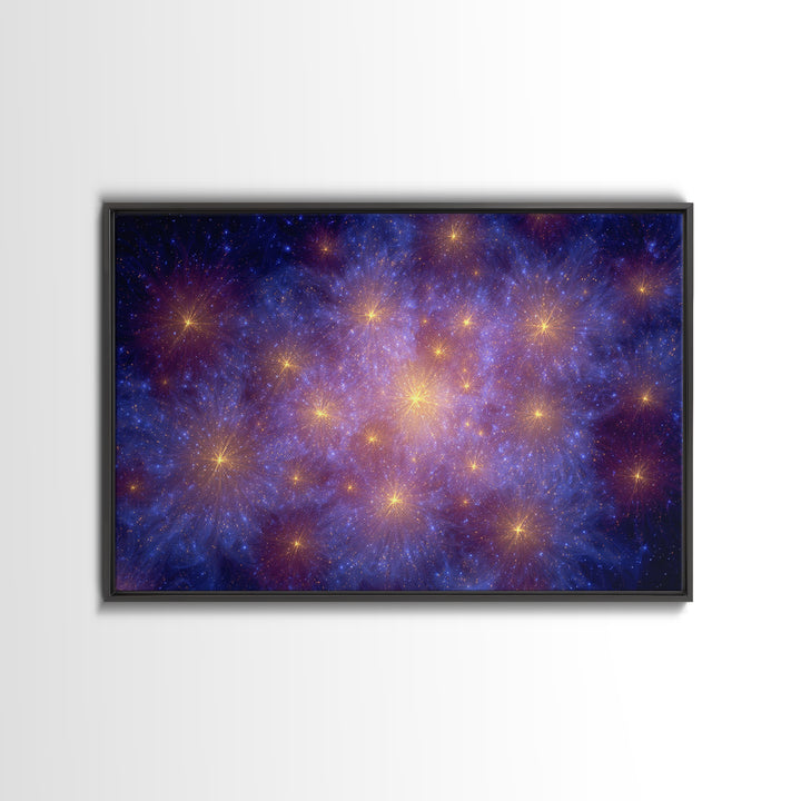 Blue Purple Galaxy Starfield Framed Canvas Print, Cosmic Abstract Wall Art, Modern Home Decor, Bedroom Art, Digital Art, Print