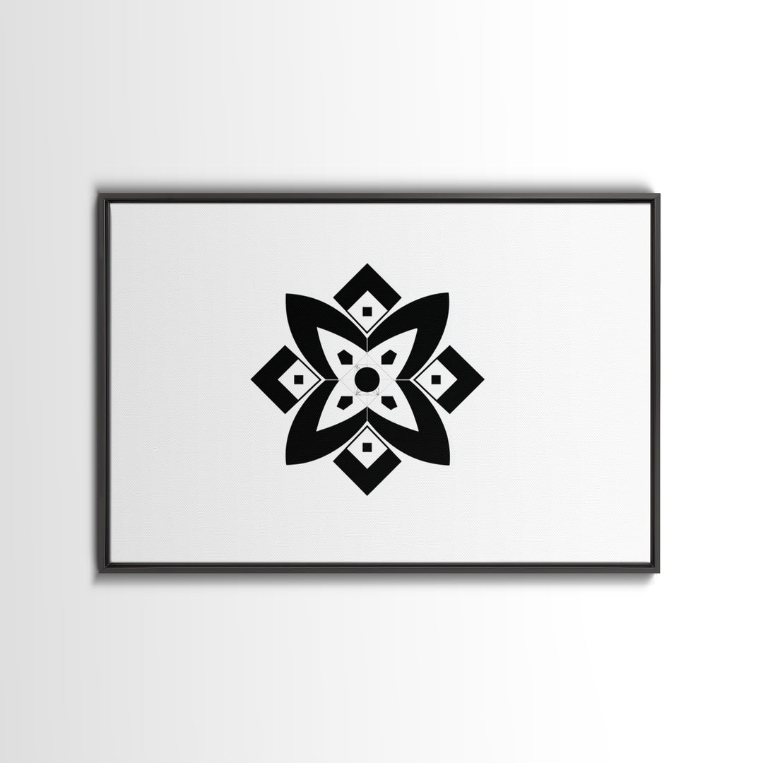 Black And White Geometric Flower Wall Art, Minimalist Art Print, Midcentury Modern Abstract Poster, Symmetrical Decor, Office Decor
