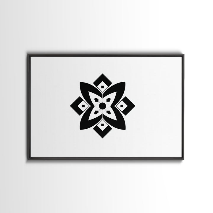 Black And White Geometric Flower Wall Art, Minimalist Art Print, Midcentury Modern Abstract Poster, Symmetrical Decor, Office Decor
