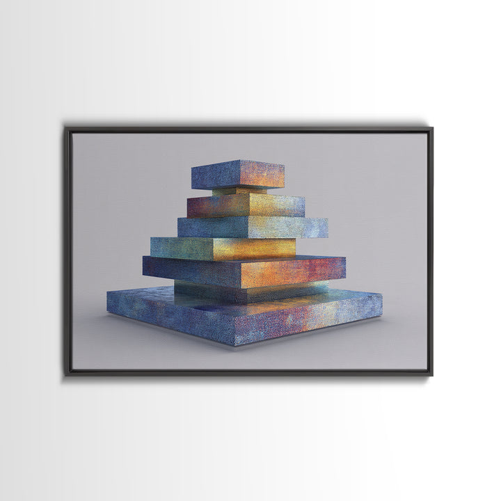 Stacked Iridescent Geometric Sculpture Canvas Print, Modern Abstract Art, Midcentury Decor, Colorful MCM Statement Piece