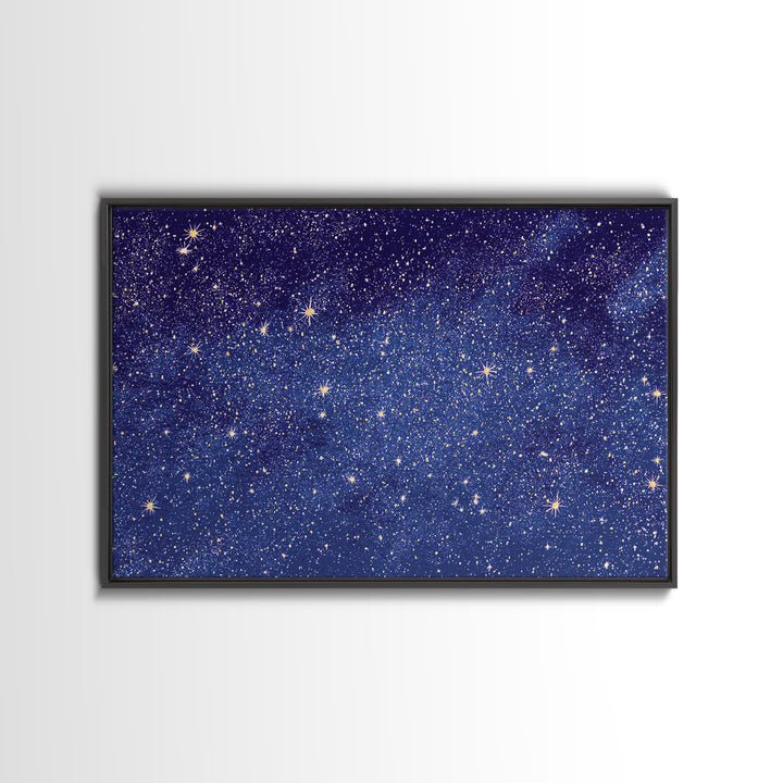 Blue Purple Galaxy Star Field Canvas Print, Celestial Space Abstract Art, Modern Wall Art, Cosmic Retro Bedroom Decor Gift
