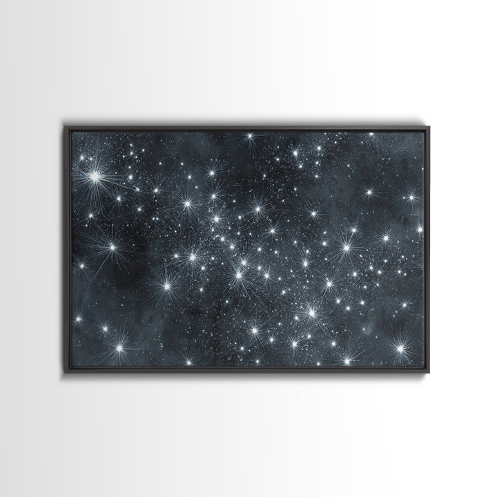 Monochrome Silver Starry Night Wall Art, Black White Space Abstract Art Print, Modern Wall Decor, Moody Bedroom Art Poster
