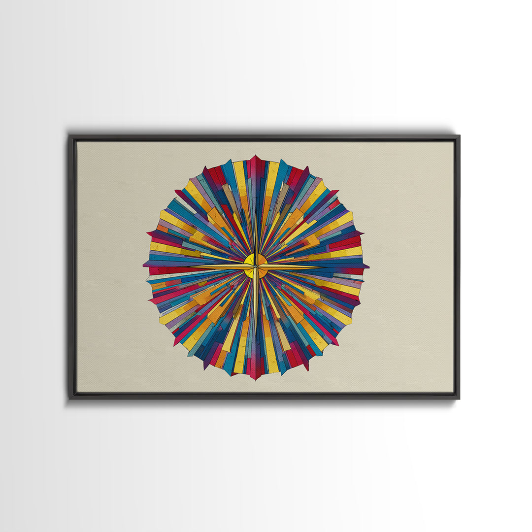 Colorful Radial Circle Burst Canvas Print, Midcentury Modern Abstract Art, Geometric Wall Art, Retro MCM Home Decor Poster