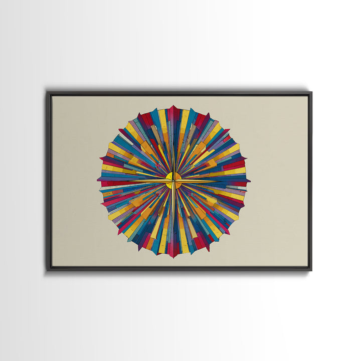 Colorful Radial Circle Burst Canvas Print, Midcentury Modern Abstract Art, Geometric Wall Art, Retro MCM Home Decor Poster
