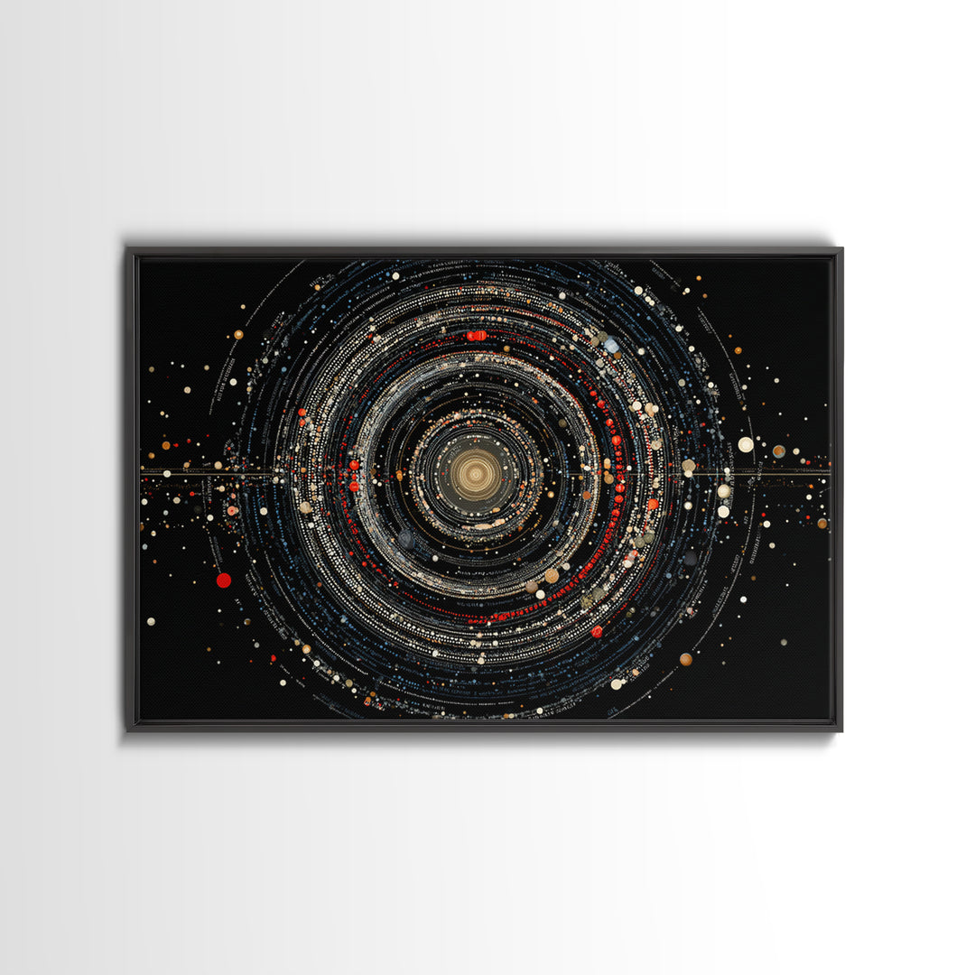 Black Cosmic Rings Wall Art, Abstract Solar System Framed Canvas Print, Modern Art Print, Space Abstract Art, Galaxy Decor