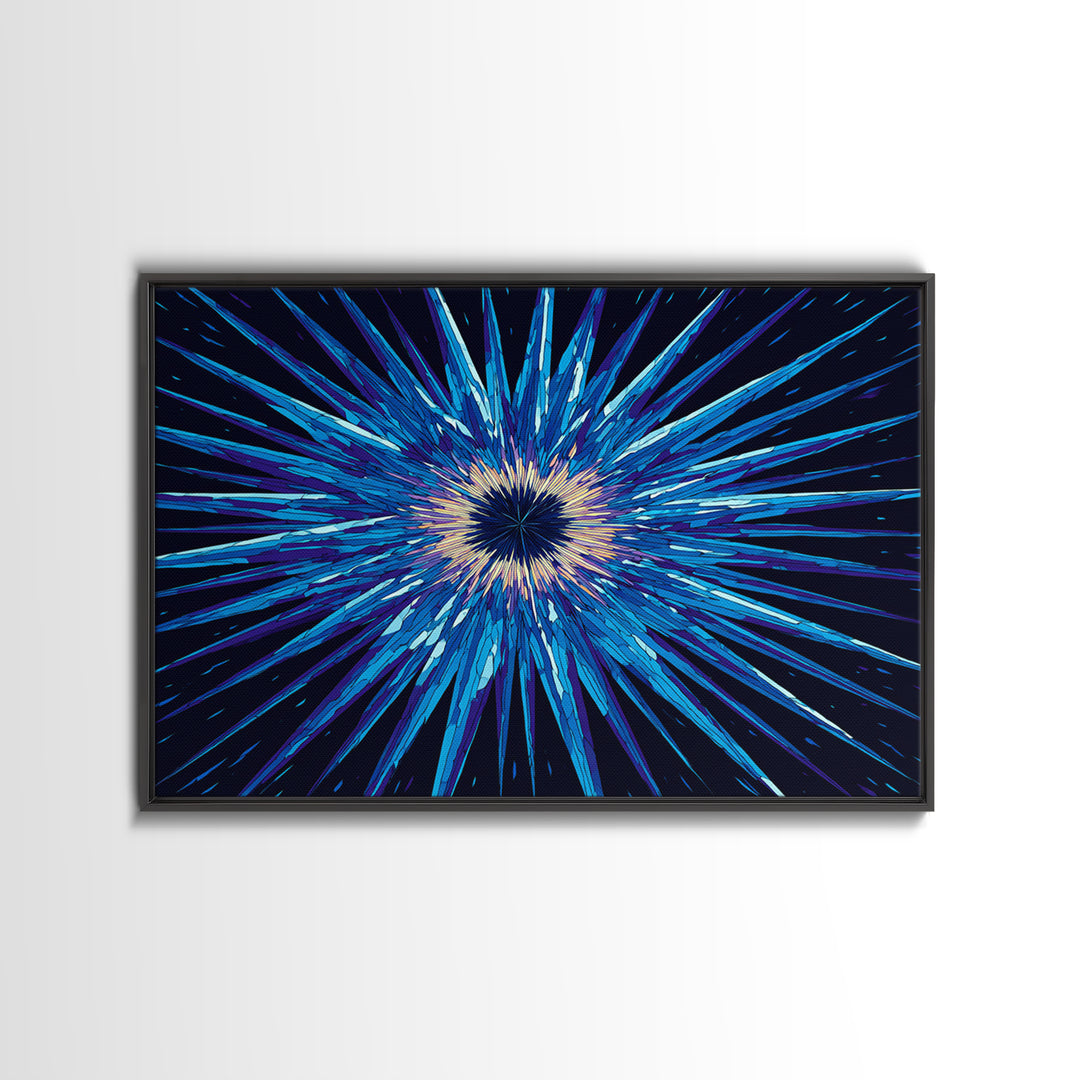 Blue Hyperspace Starburst Wall Art, Abstract Canvas Print, Sci Fi Wall Art, Modern Digital Art, Gamer Room Decor Poster Gift