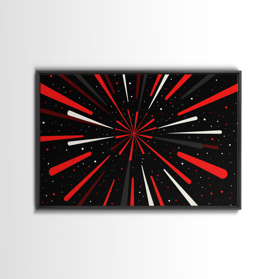 Red Warp Speed Starburst Canvas Print, Sci Fi Wall Art, Retro Wall Decor, Modern Abstract Art, Black Space Poster Gift For Him