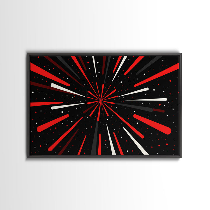Red Warp Speed Starburst Canvas Print, Sci Fi Wall Art, Retro Wall Decor, Modern Abstract Art, Black Space Poster Gift For Him