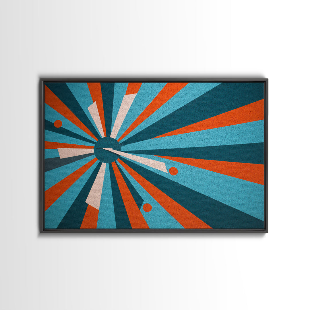 Teal Orange Atomic Burst Wall Art, Midcentury Modern Decor, Geometric Canvas Print, Retro Abstract Poster, MCM Home Decor Gift