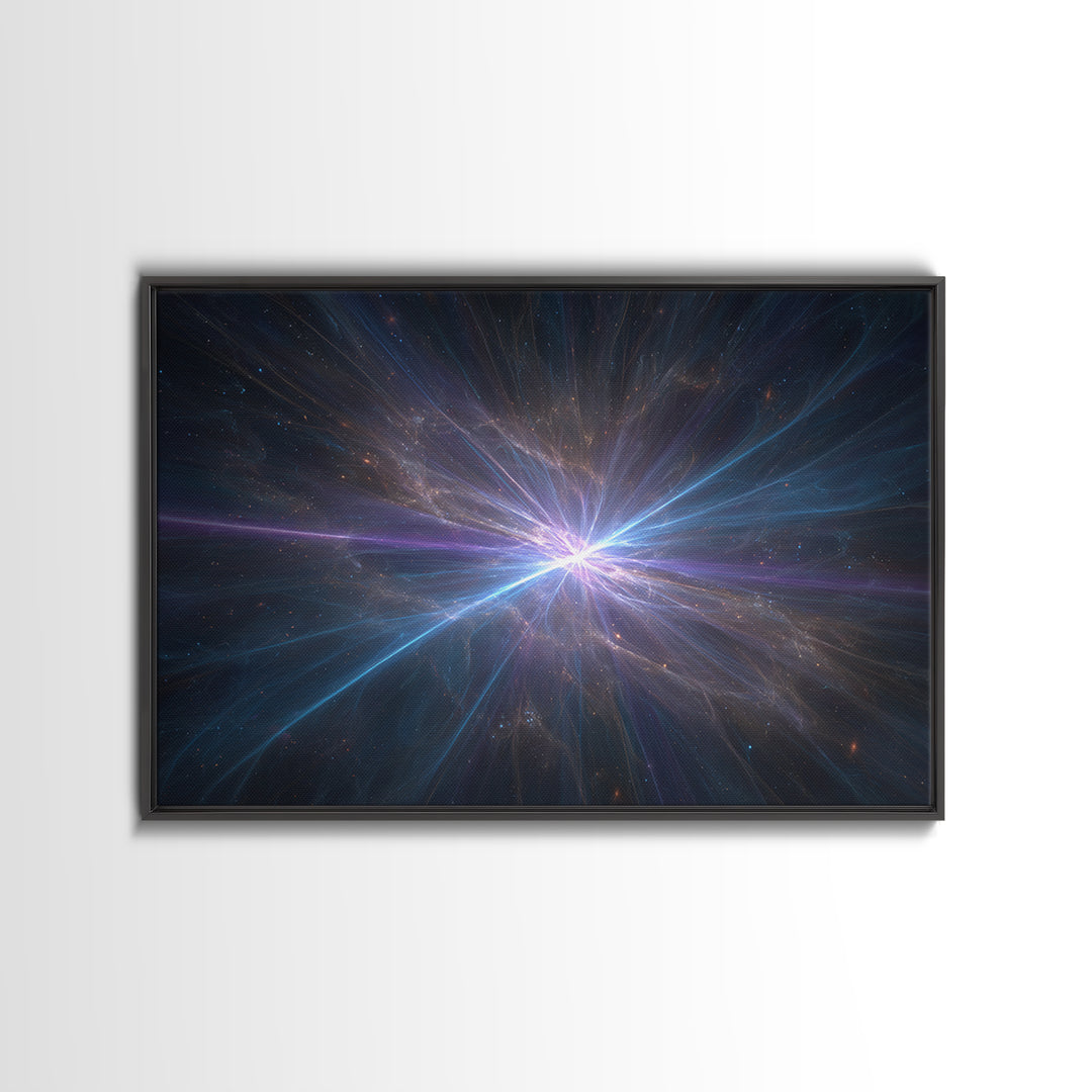 Luminous Nebula Light Burst Wall Art, Space Abstract Art, Framed Canvas Print, Modern Wall Art, Blue Cosmic Decor Poster Gift