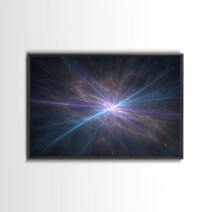 Luminous Nebula Light Burst Wall Art, Space Abstract Art, Framed Canvas Print, Modern Wall Art, Blue Cosmic Decor Poster Gift