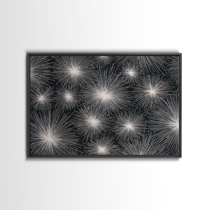 Black White Firework Starbursts Wall Art, Minimalist Canvas Print, Geometric Wall Art, Modern Abstract Art, Bold Decor Poster