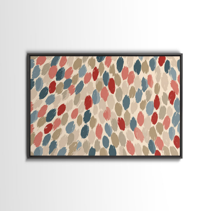 Salmon Blue Brushstroke Dot Wall Art, Midcentury Modern Abstract Art Print, Boho Retro Decor, Neutral Living Room Decor, Bedroom Decor