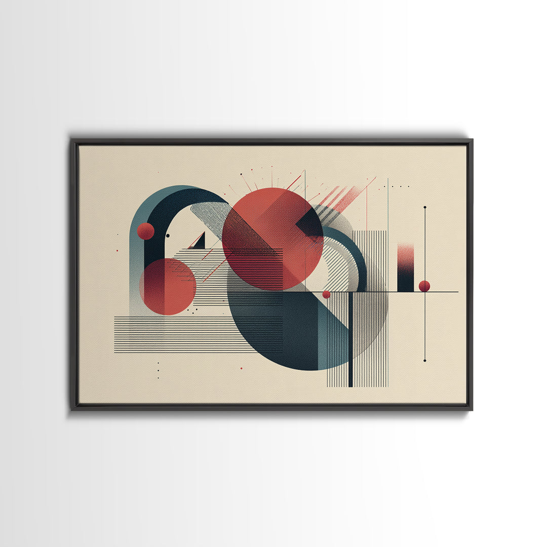 Red Teal Bauhaus Geometry Wall Art, Midcentury Modern Abstract Art Print, Geometric MCM Wall Decor, Office Decor, Modern Home Decor