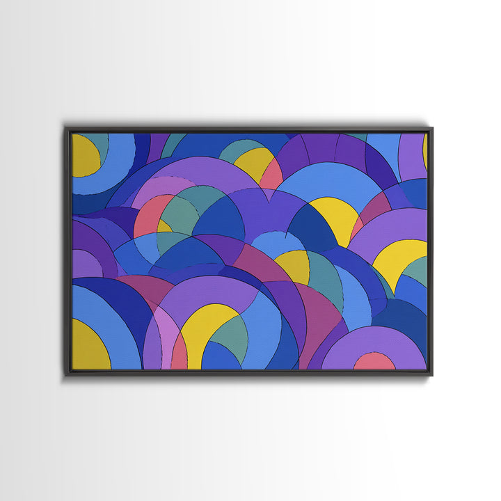 Blue Purple And Yellow Arc Pattern Wall Art, Colorful Midcentury Modern Geometric Print, Bold Retro 70s MCM Home Wall Decor