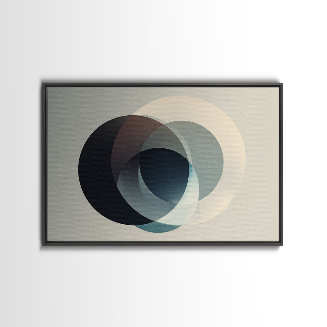Neutral Overlapping Circle Framed Canvas Print, Minimalist Abstract Wall Decor, Modern Geometric Art, Beige Black Home Poster
